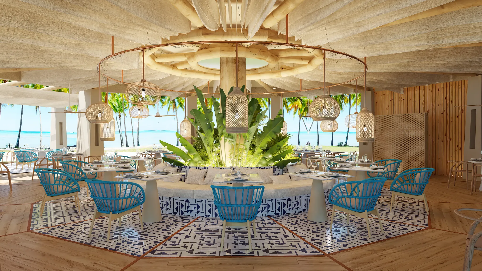 Bluewater Grill at Dreams Playa Esmeralda Resort & Spa featuring upscale seaside dining, grilled specialties, and elegant coastal ambiance.