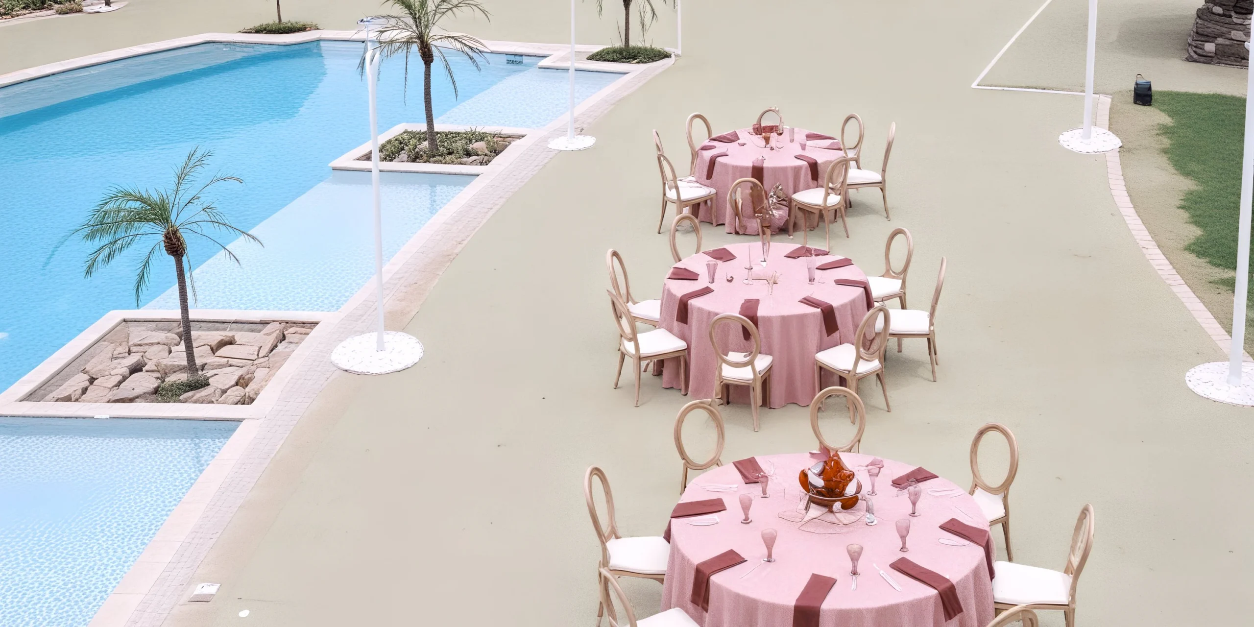 Dreams Pool Terrace venue with poolside wedding reception setup at Dreams Playa Esmeralda Resort & Spa