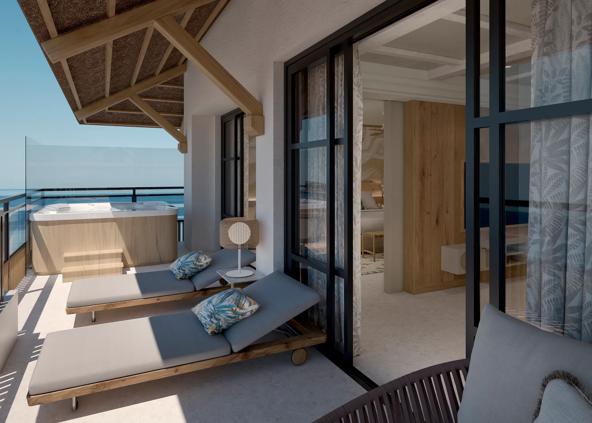 Preferred Club Presidential Ocean Front terrace with hot tub and ocean views at Dreams Playa Esmeralda Resort & Spa.