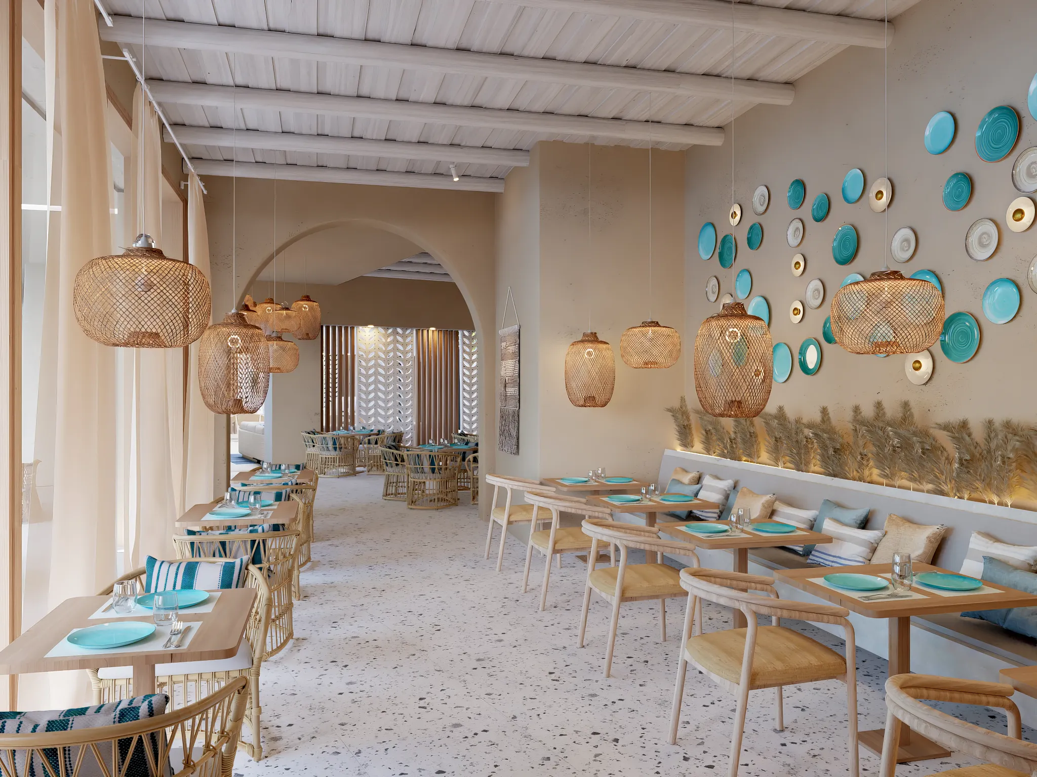 Windows restaurant at Dreams Playa Esmeralda Resort & Spa featuring elegant international dining, modern décor, and panoramic resort views.